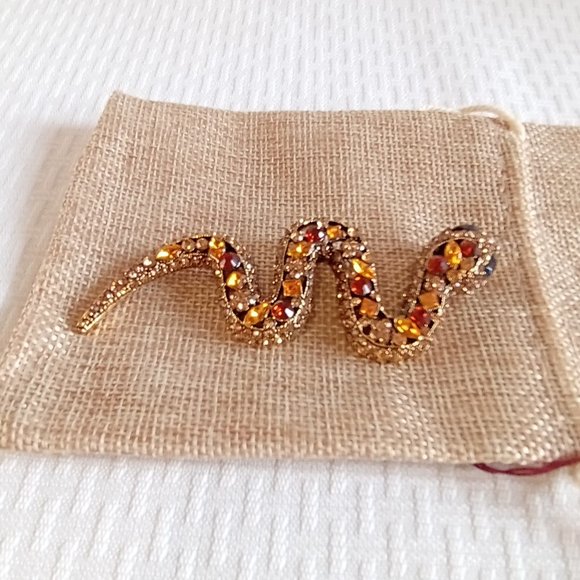 Golden Browns Rhinestone Snake Pin Broach - Picture 3 of 4